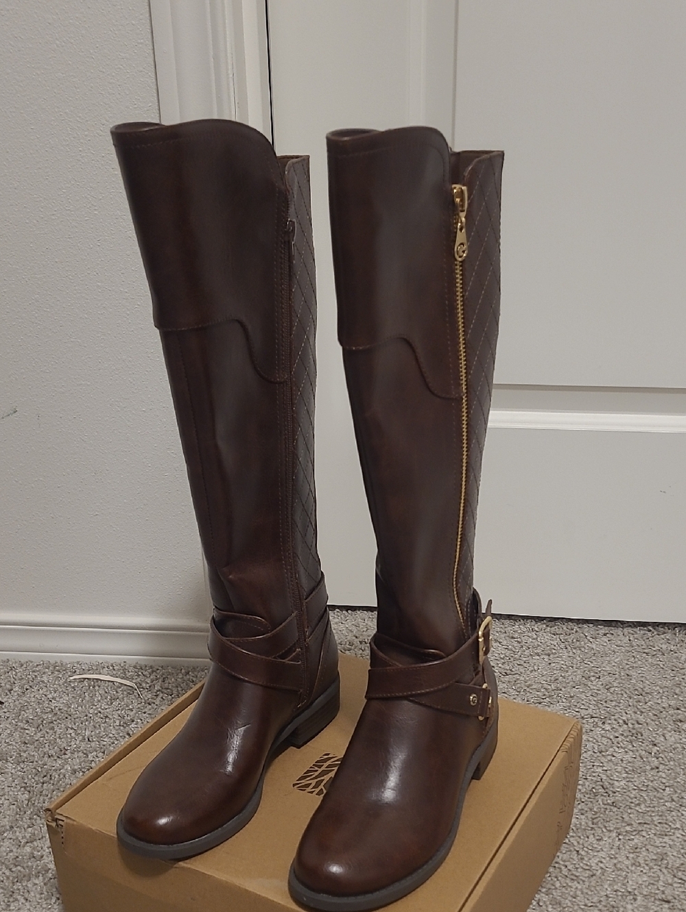Source Unknown Over-the-Knee Quilted Riding Boots - Dark Brown